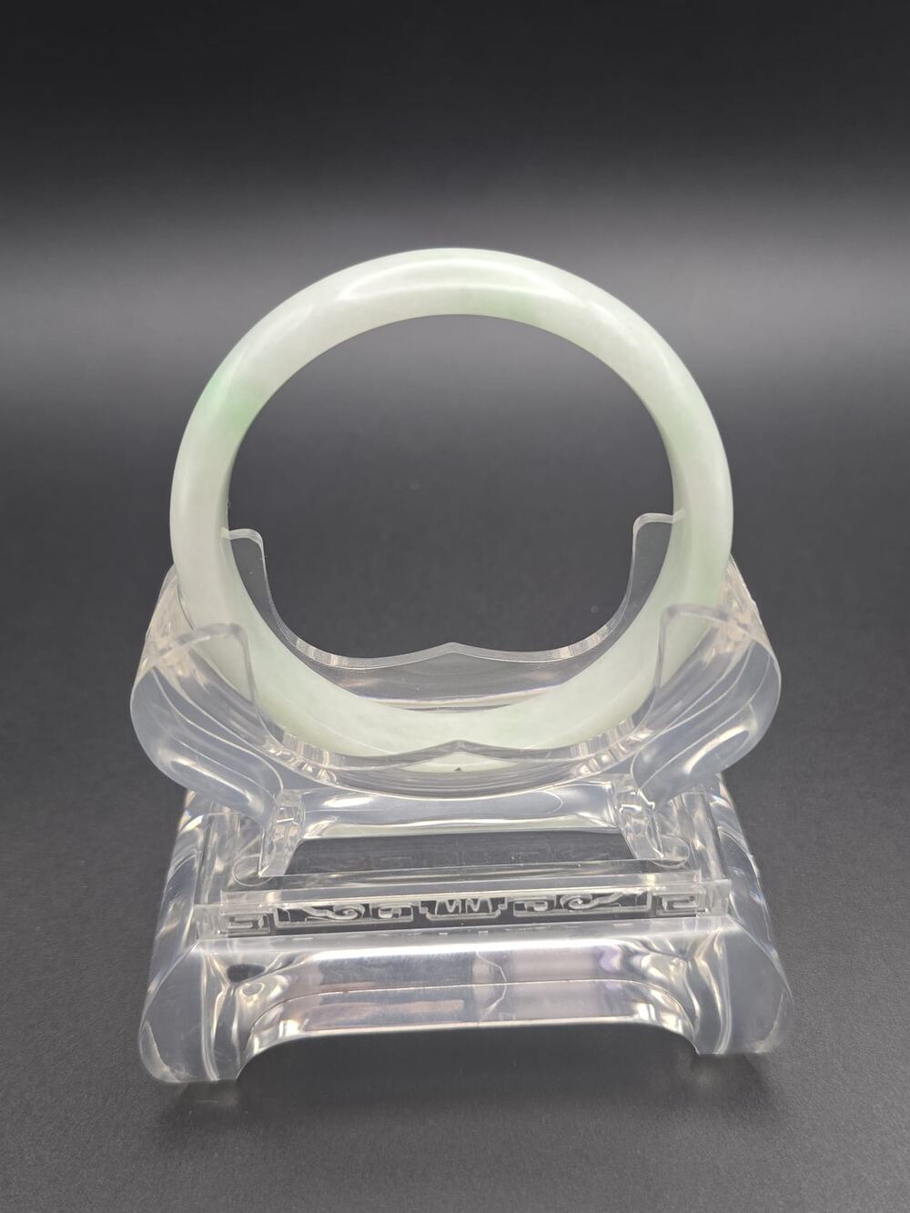 GIA Certified Type A Jadeite Jade Bangle Bracelet, Mottled Grayish Green, 46g